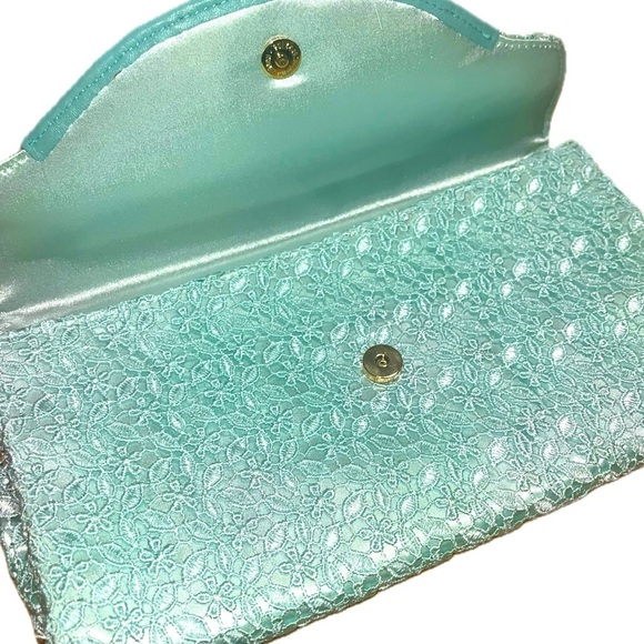 Banana Republic Light Blue Leather Envelope Trim Lace Clutch - Picture 2 of 11